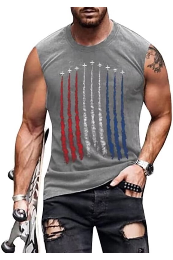 Mens Sleeveless Crew Neck Tank Top Shirts American Flag Summer Graphic Tee Tops