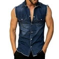 thumbnail image 1 of Mens Sleeveless Denim Shirt Collared Button Up Shirt with Pockets Slim Fit Work Tops, 1 of 4