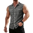 thumbnail image 1 of Mens Sleeveless Durable Button Down Shirts with Two Chest Pockets M, 1 of 8