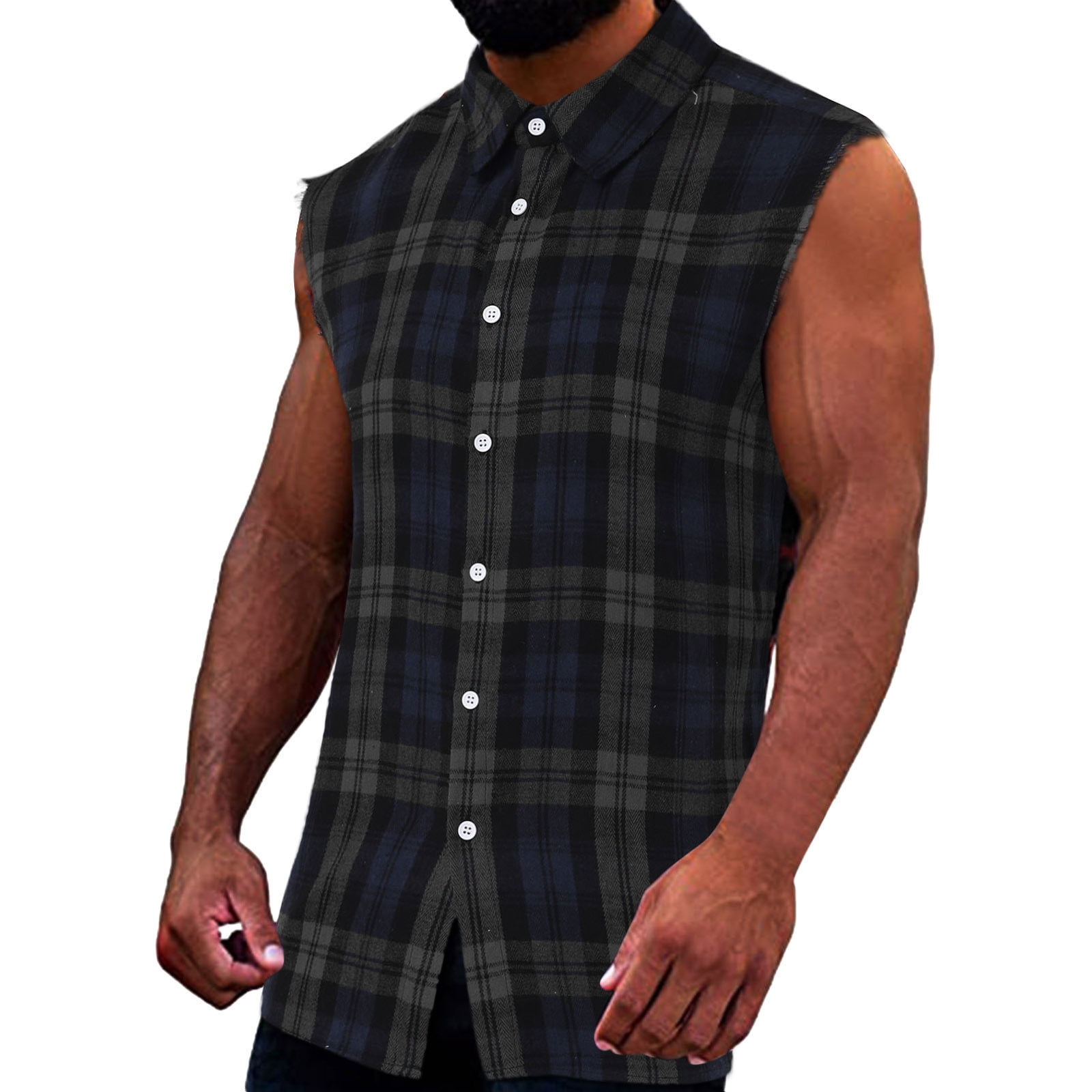 Mens Sleeveless Flannel Plaid Shirts Casual Button Down Muscle Cut Off Shirts Vintage Western Cowboy Vest Tank Tops Color Green Size 2XL Walmart
