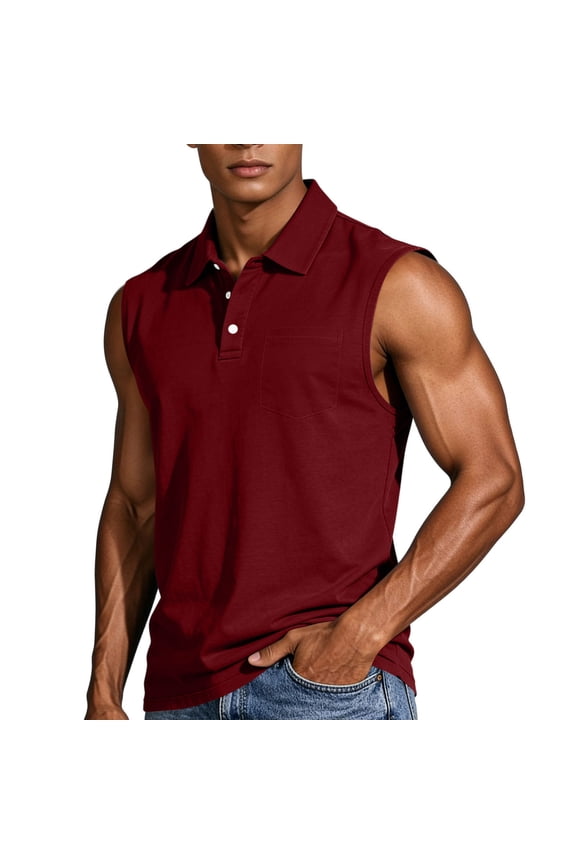 Mens Sleeveless Golf T-Shirts 3 Button Placket Collared Tank Tops Muscle Athletic Training Tees Summer Quick Dry Performance Vest with Chest Pocket for Tennis, Plus Sizes Available