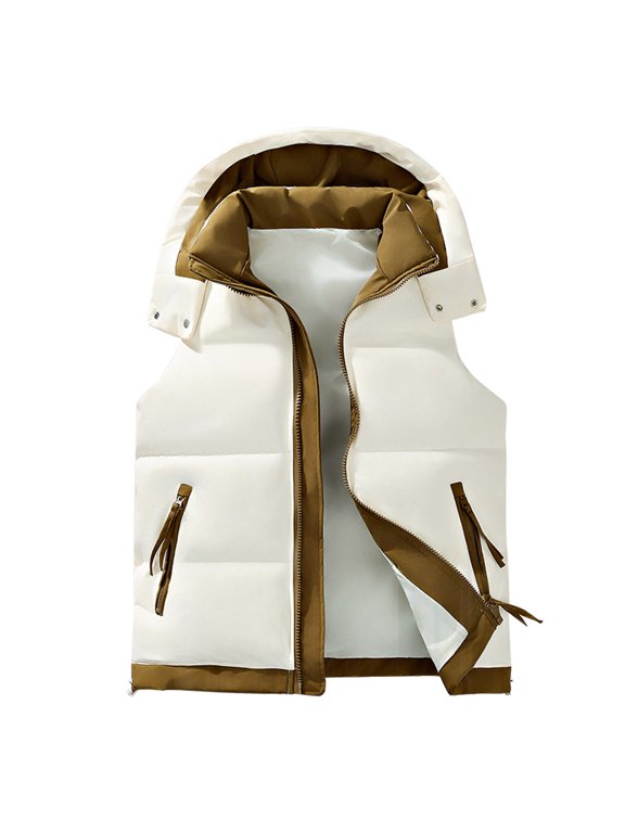 Mens Sleeveless Hooded Jacket, Thermal Tank Coat, Casual Lounge Outerwear For Fall Season