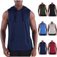 thumbnail image 1 of Mens Sleeveless Hooded T-Shirts Muscle Tank Tops Workout Mesh Quick Dry Athletic Training Shirts Summer Casual Bodybuilding Tee with Kangaroo Pocket, 1 of 9