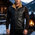 thumbnail image 1 of Mens Sleeveless Jackets Stand Up Collar Zip Up Fleece Lined Motorcycle Thicken Warm Winter Jacket Black S, 1 of 7
