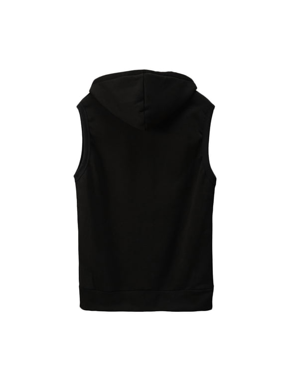 Mens Sleeveless Plain Hoodie Sports Tank Top Hooded Sweatshirt Zip Up Jacket Workout Athletic Shirts with Hood