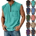 thumbnail image 1 of Mens Sleeveless Shirt Quarter Zip Muscle Tank Top Washed Vintage Shirts Chest Pocket Casual Retro Summer Top, XL, 1 of 5