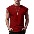 thumbnail image 1 of Mens Sleeveless Shirts Cotton Workout Tank Tops Cut Off Shirts Gym Muscle Loose Fit Tee Red 4XL, 1 of 4
