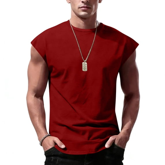 Mens Sleeveless Shirts Cotton Workout Tank Tops Cut Off Shirts Gym Muscle Loose Fit Tee Red 4XL
