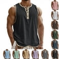 thumbnail image 1 of Mens Sleeveless Shirts, Men's Vintage Breathable Sleeveless Henley Three-Button T-Shirt Dark Gray 3XL, 1 of 4
