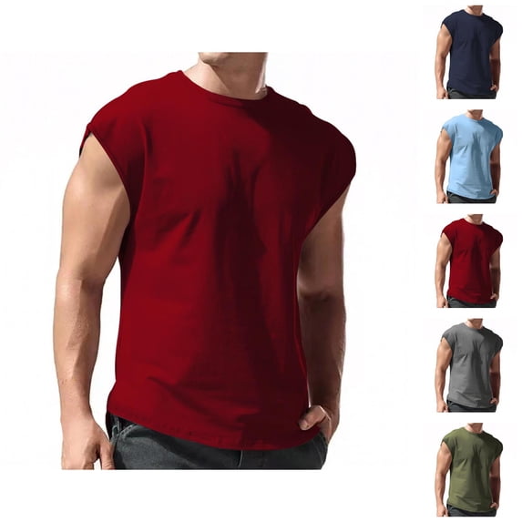Mens Sleeveless Shirts Summer Lightweight Breathable Crewneck Casual Plain Tank Tops