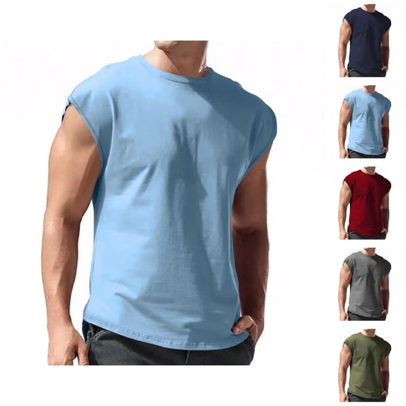 Mens Sleeveless Shirts Summer Lightweight Breathable Crewneck Casual Plain Tank Tops