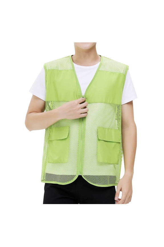 Mens Sleeveless Shirts,Unisex Mesh Work Vest Activity Uniform Zip Vest Solid Color Sleeveless Uniform Vest