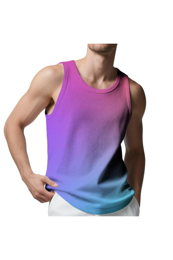 Mens Sleeveless Shirts, Workout Tops for Men Summer Plus Size Outdoor Quick Dry Ombre Tie Dye Athletic Crewneck Tank Top S-5XL