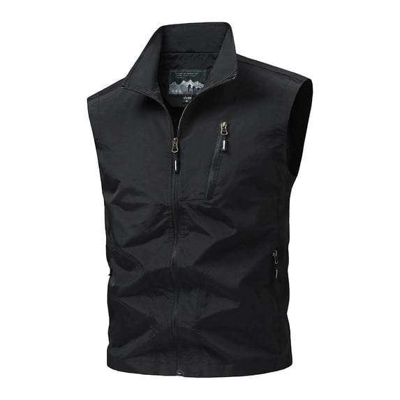Mens Sleeveless Softshell Vest Waterproof Windproof Jacket Full Zip Outerwear Golf Vest with Muti Zipper Pockets Big and Tall Size XS-3XL Black