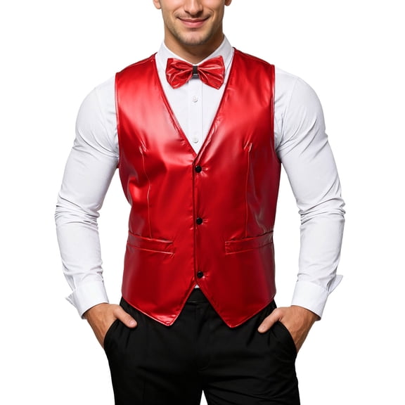 Mens Sleeveless Sweater Disco Shiny Sleeveless Bow Tie Elegant Party Metic Glitter School Outfits for Teachers,,XL