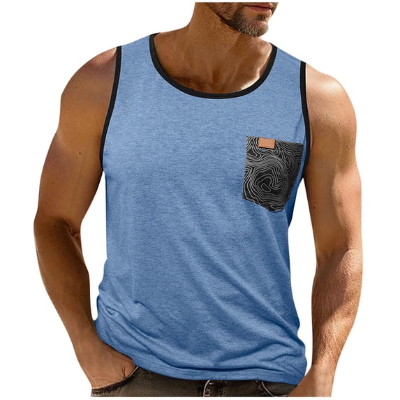 Mens Sleeveless T-Shirts Casual Muscle Workout Tank Tops with Pocket Summer Bodybuilding Athletic Shirts