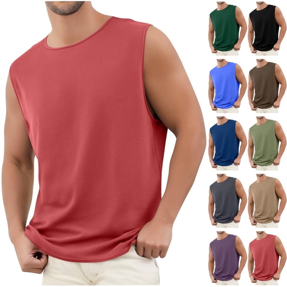 Mens Sleeveless T-Shirts Cotton Blend Quick Dry Workout Muscle Tank Tops Summer Mosisture-Wicking Athletic Shirts Big & Tall