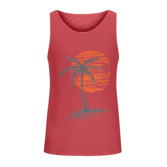 Mens Sleeveless Tank Tops Workout Gym Shirts Palm Tree Vintage Style T-Shirt,Hawaiian Tank Tops for Men Hawaii,Men Summer Surf Tank Tops