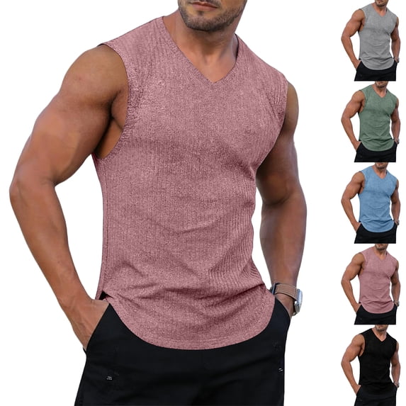 Mens Sleeveless Tank Tops Workout Muscle Gym Ribbed Shirt Athletic ...