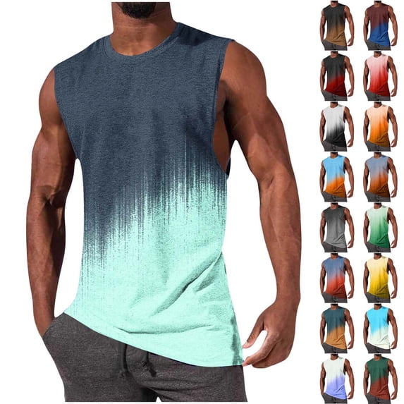 Mens Sleeveless Tank Tops Workout Muscle Gym T Shirts Crew Neck Gradient Tee Tops Size 2XL Yellow
