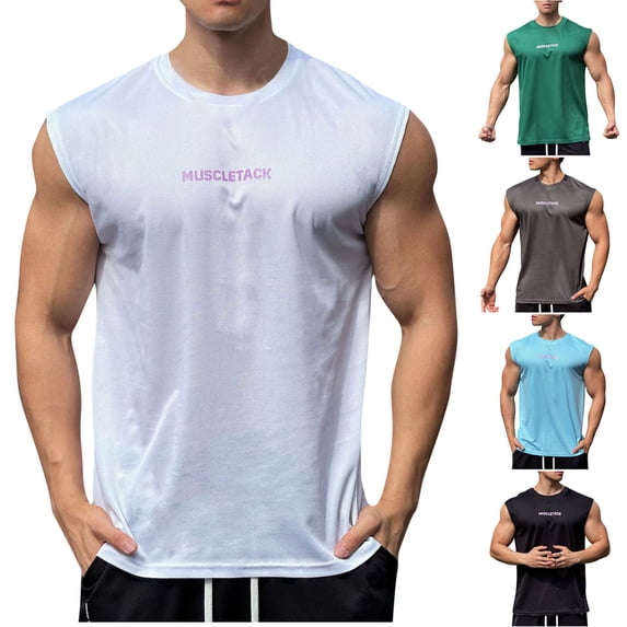 Mens Sleeveless Workout Muscle Tank Tops Quick Dry Mesh Athletic Bodybuilding Fitness Shirts Crew Neck Wide Armhole Training Weightlifting Base Layer Tees