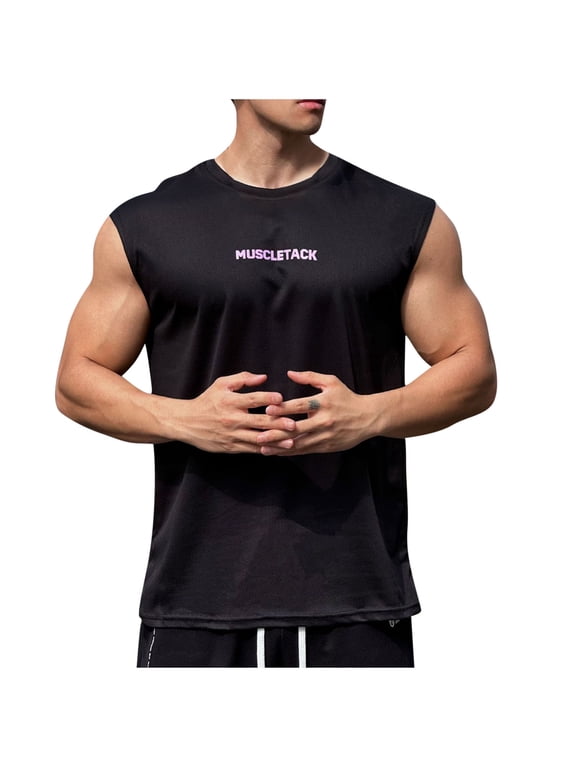 Mens Sleeveless Workout Muscle Tank Tops Quick Dry Mesh Athletic Bodybuilding Fitness Shirts Crew Neck Wide Armhole Training Weightlifting Base Layer Tees