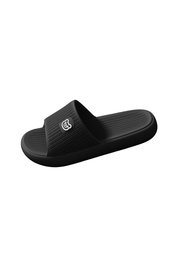 Mens Slides EVA Lightweight Non Slip One Strap Sandals with Bear Logo for Indoor Outdoor Use Quick Drying (Black),Size 9