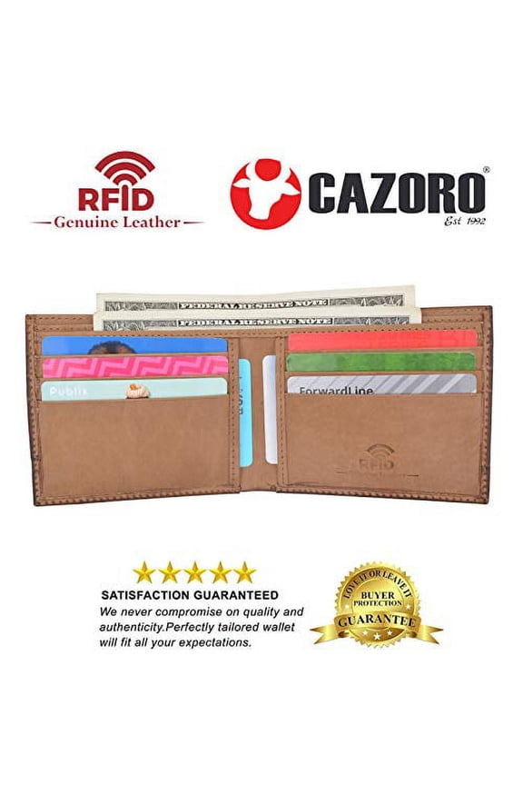 Mens Slim Bifold Wallet RFID Blocking Front Pocket Genuine Hunter Leather Wallets for Men