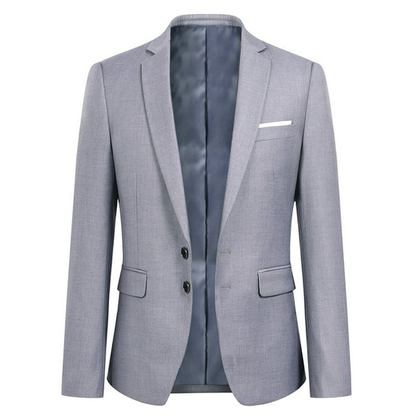 Mens Slim Fit Blazer Jacket Two-Button Notched Lapel Casual Suit Jacket ...