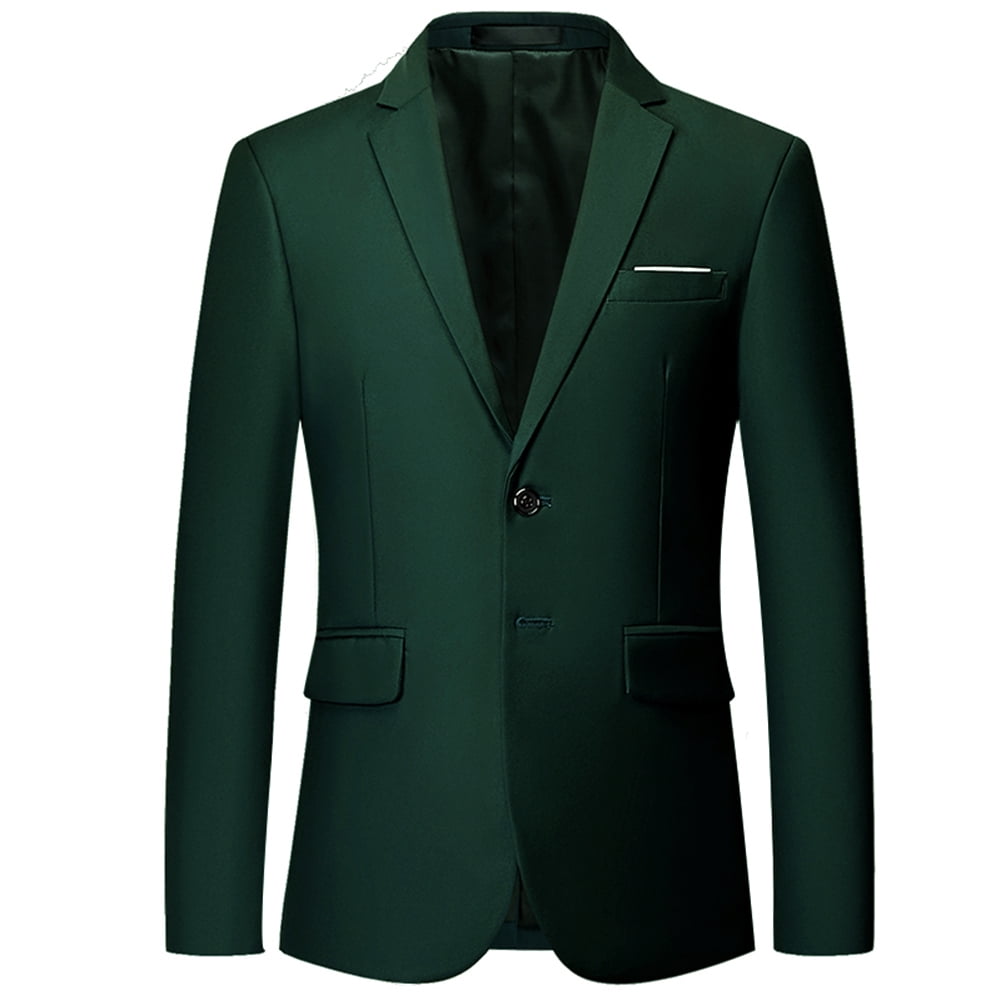 Mens Slim Fit Blazer Jacket Two-Button Notched Lapel Casual Suit Jacket ...