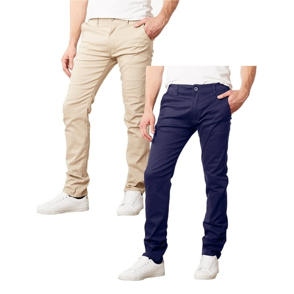 Mens Slim Fit Cotton Stretch Chino Pants 2 Packs