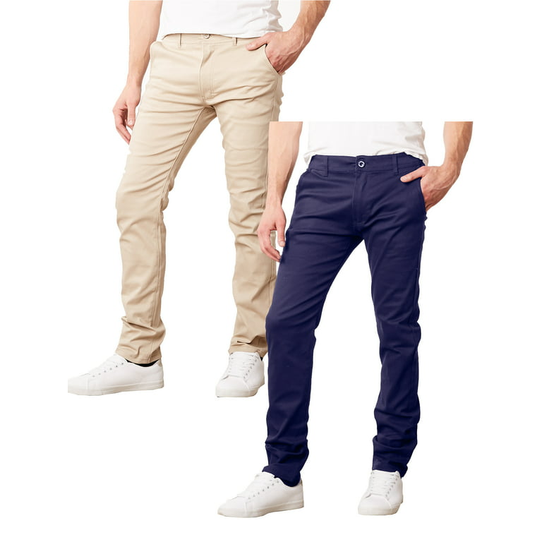 Men's Flex Stretch Slim Fit Chino Pants, Classic Rayon Blend Pants with  Multi Pocket 2-Pack at  Men's Clothing store