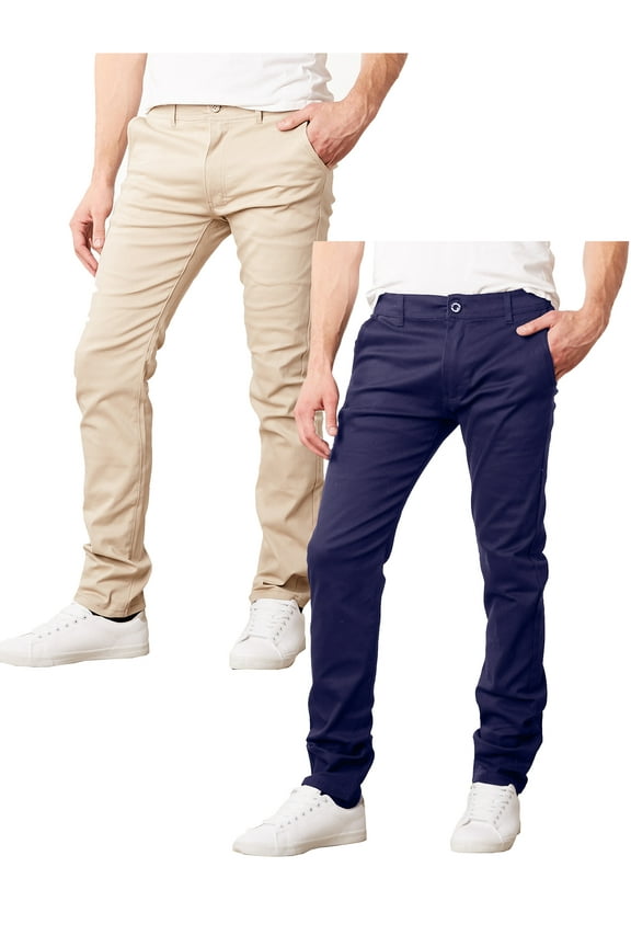 Mens Slim Fit Cotton Stretch Chino Pants 2 Packs