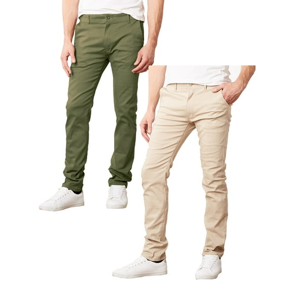 Mens Slim Fit Cotton Stretch Chino Pants 2 Packs