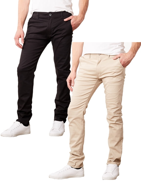 Mens Slim Fit Cotton Stretch Chino Pants 2 Packs