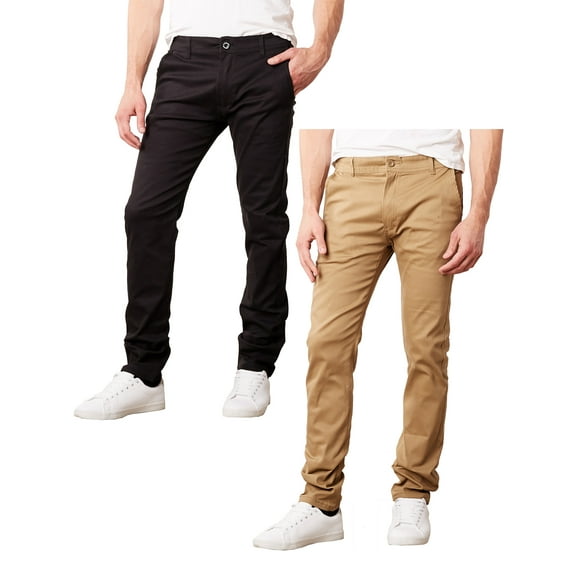 Mens Slim Fit Cotton Stretch Chino Pants 2 Packs