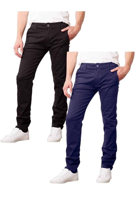 Mens Slim Fit Cotton Stretch Chino Pants 2 Packs