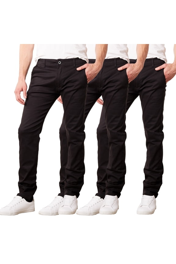 Mens Slim Fit Cotton Stretch Chino Pants (3-Pack)