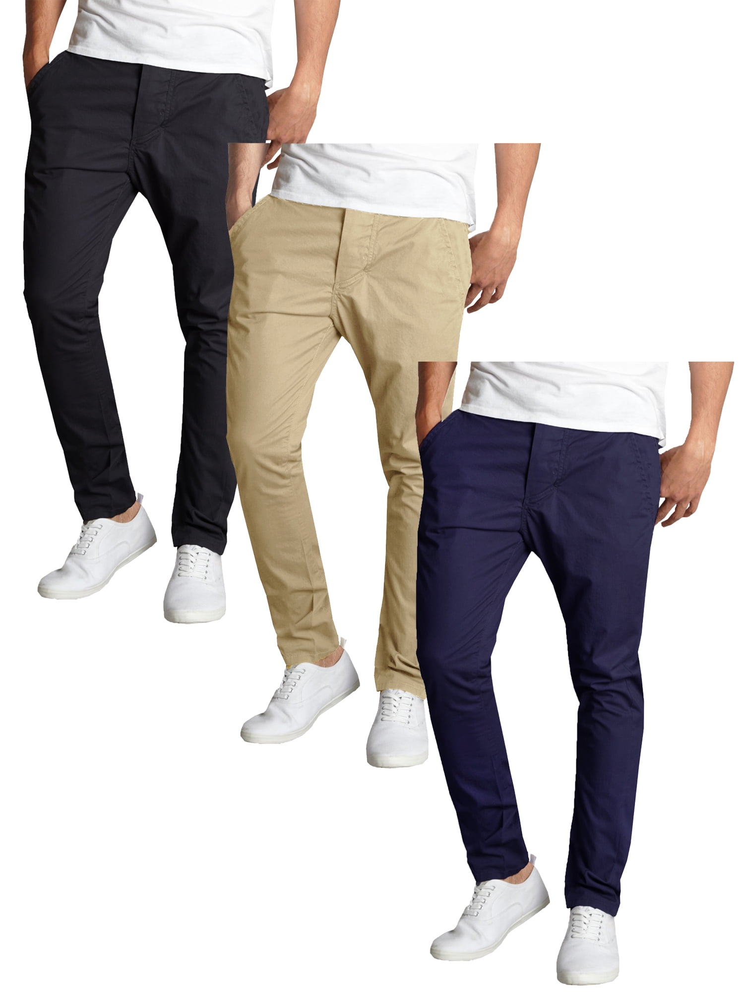 Mens Slim Fit Cotton Stretch Chino Pants (3-Pack) 
