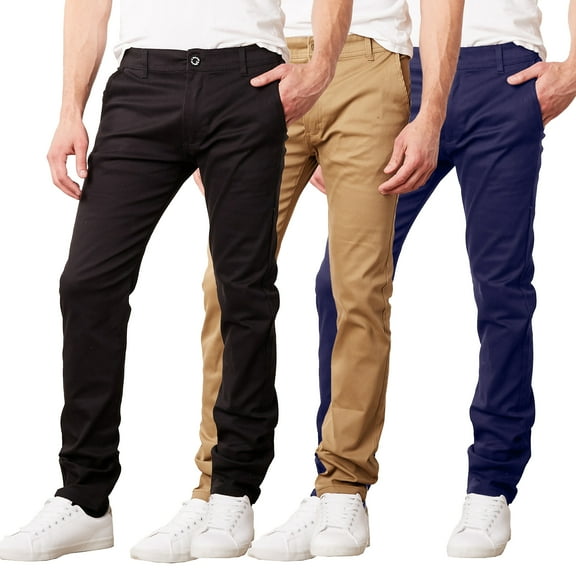 Mens Slim Fit Cotton Stretch Chino Pants (3-Pack)