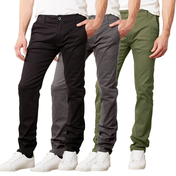 Mens Slim Fit Cotton Stretch Chino Pants (3-Pack) - Walmart.com