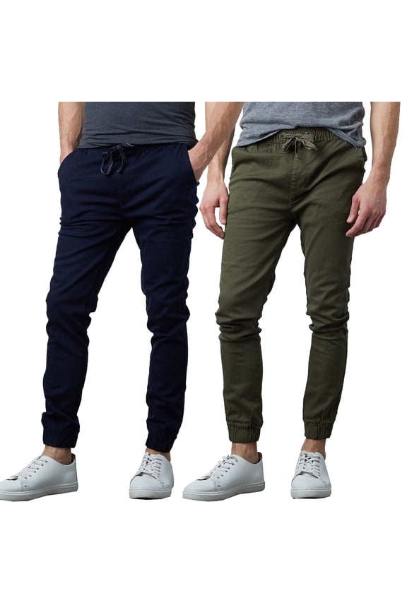 2-Pack Mens Slim-Fit Cotton Twill Jogger Pants (S-2XL)