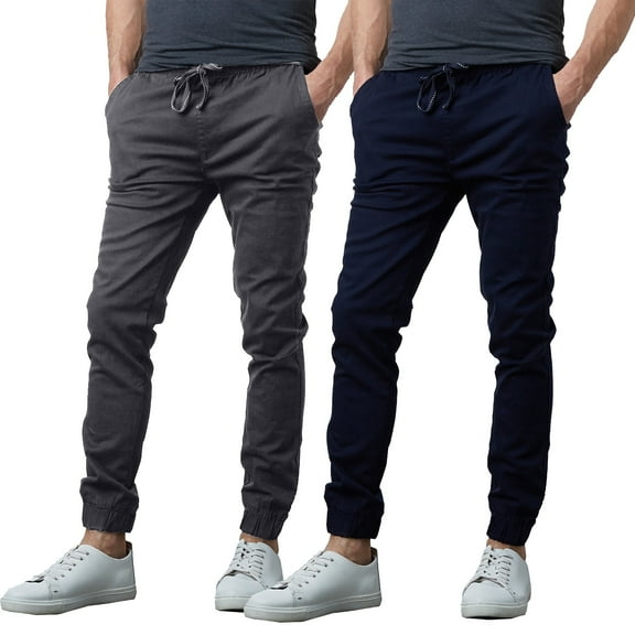2-Pack Mens Slim-Fit Cotton Twill Jogger Pants (S-2XL)