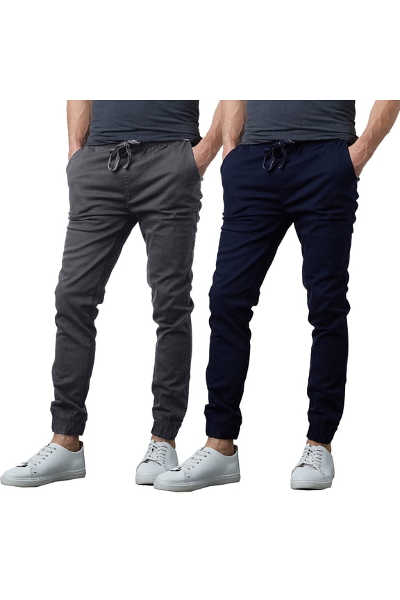 2-Pack Mens Slim-Fit Cotton Twill Jogger Pants (S-2XL)