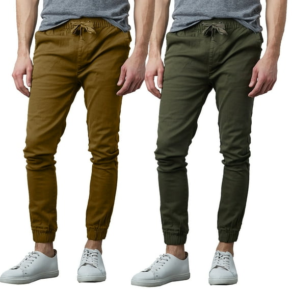 2-Pack Mens Slim-Fit Cotton Twill Jogger Pants (S-2XL)