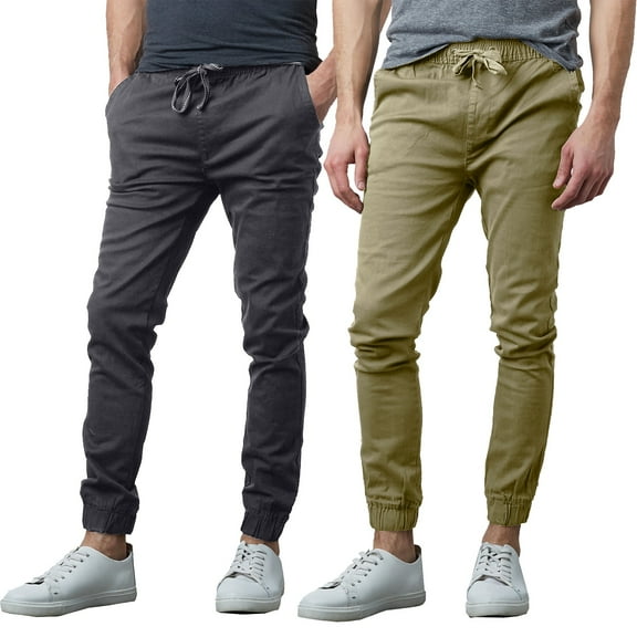 2-Pack Mens Slim-Fit Cotton Twill Jogger Pants (S-2XL)