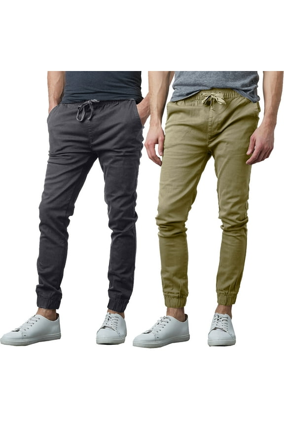 2-Pack Mens Slim-Fit Cotton Twill Jogger Pants (S-2XL)