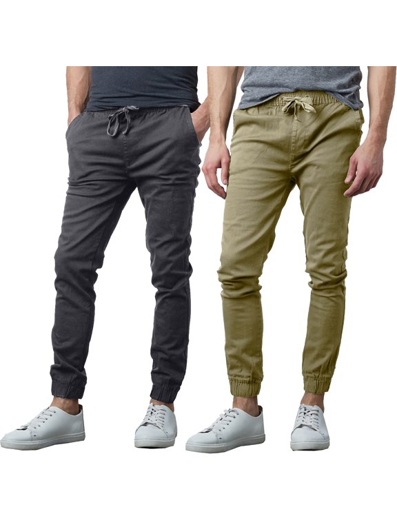 2-Pack Mens Slim-Fit Cotton Twill Jogger Pants (S-2XL)