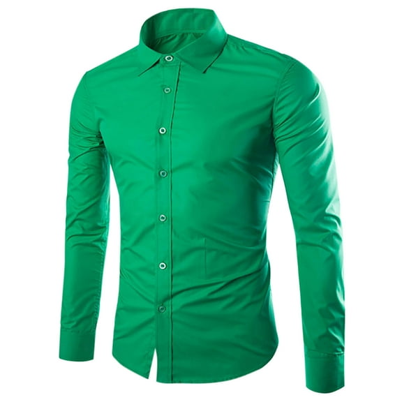 Mens Slim Fit Dress Shirts Long Sleeve Solid Basic Formal Business Shirts Stretch Casual Button Down Shirts Green 2XL