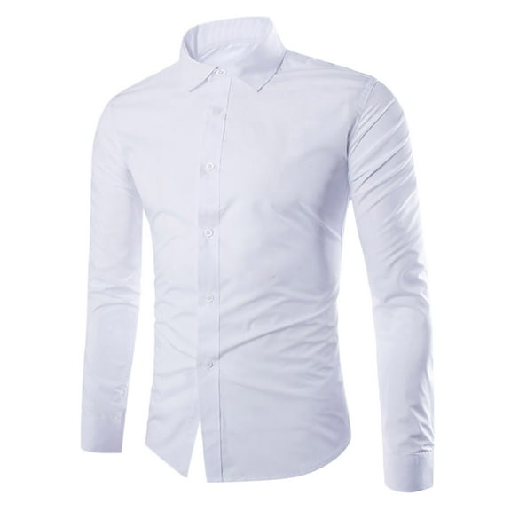 Mens Slim Fit Dress Shirts Long Sleeve Solid Basic Formal Business Shirts Stretch Casual Button Down Shirts White XL